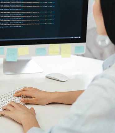 female web designer building a database