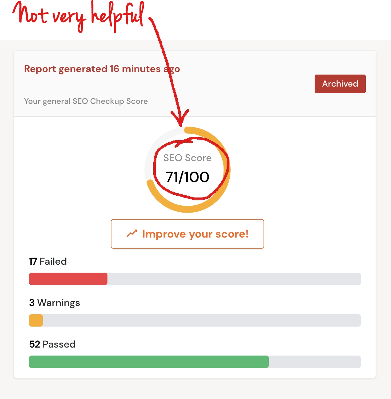 an SEO score from a free SEO audit tool tells you very little about your actual SEO situation