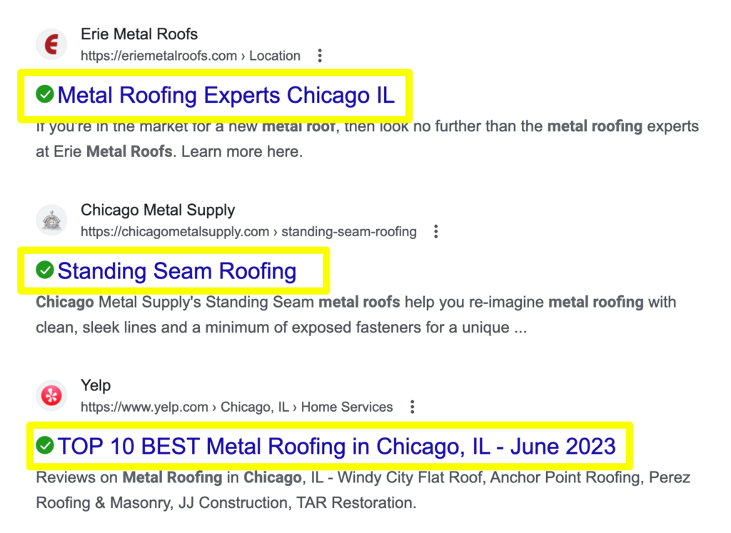 examples of title tags displayed in Google search results