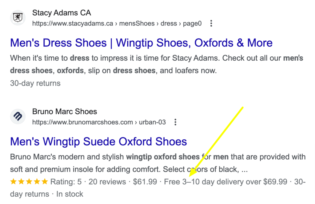 example of product rich snippets in Google search results